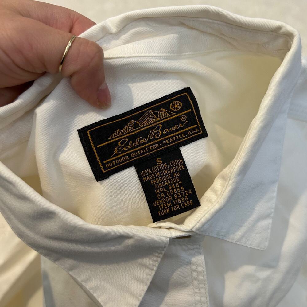 Vtg Eddie Bauer Mens White Button Down Long Sleeve Canvas Cotton Classy Preppy S - Picture 5 of 5